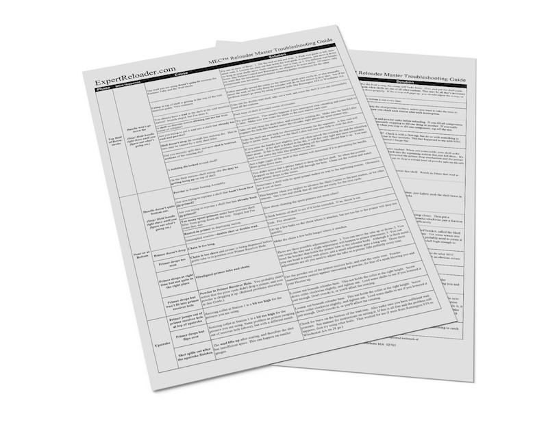MEC Reloader Master Troubleshooting Guide — laminated poster